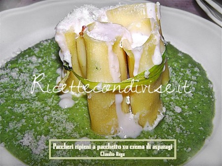 Paccheri ripieni a pacchetto su crema di asparagi di Claudio Rega