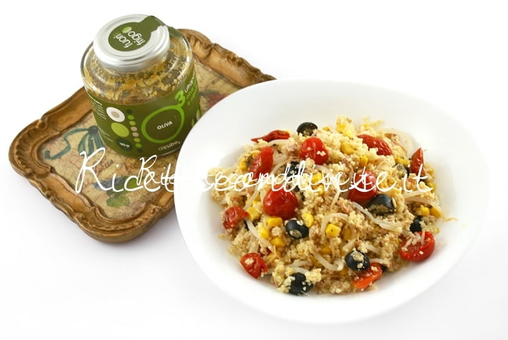 Cous cous vegetariano con ciliegini semisecchi Agromonte e patè olive verdi e cipolle alcubo3 di Dany Ideericette