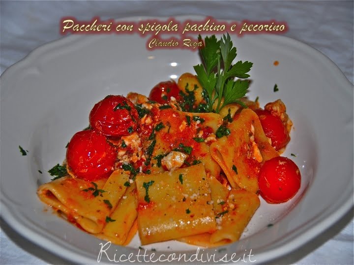 Paccheri spigola pachino e pecorino