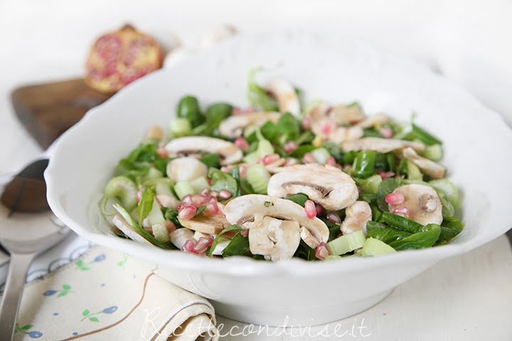 Particolare insalata di valeriana funghi champignon sedano e melagrana di Dany Ideericette