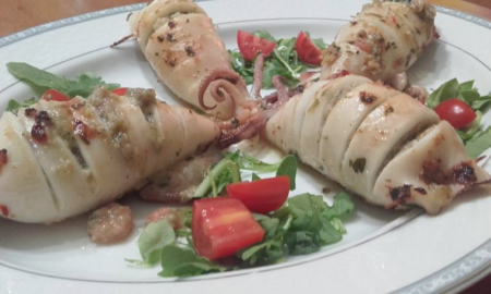 Calamari ripieni con gamberi e asparagi di Graziano Franco