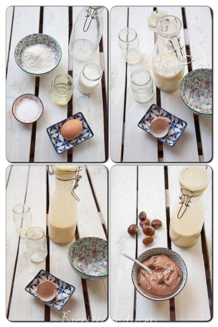 Collage preparazione pastella crepes in bottiglia