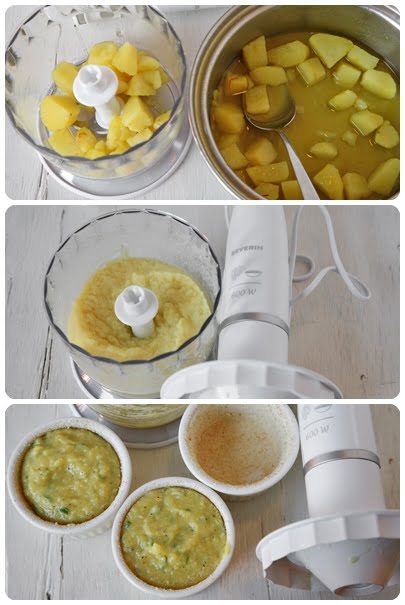 Collage preparazione tortini di patate e zucchine allo zafferano